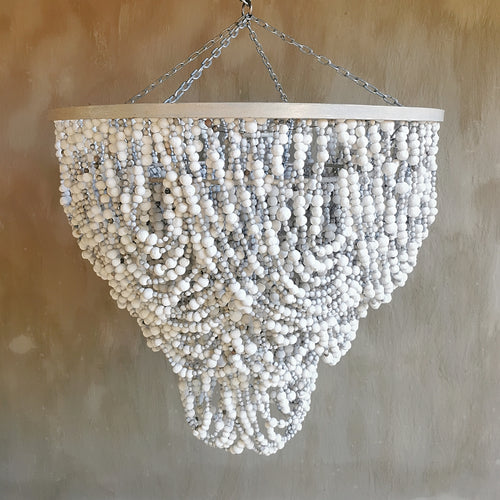 Clay Bead & Grey Seed Mixed Chandelier - White