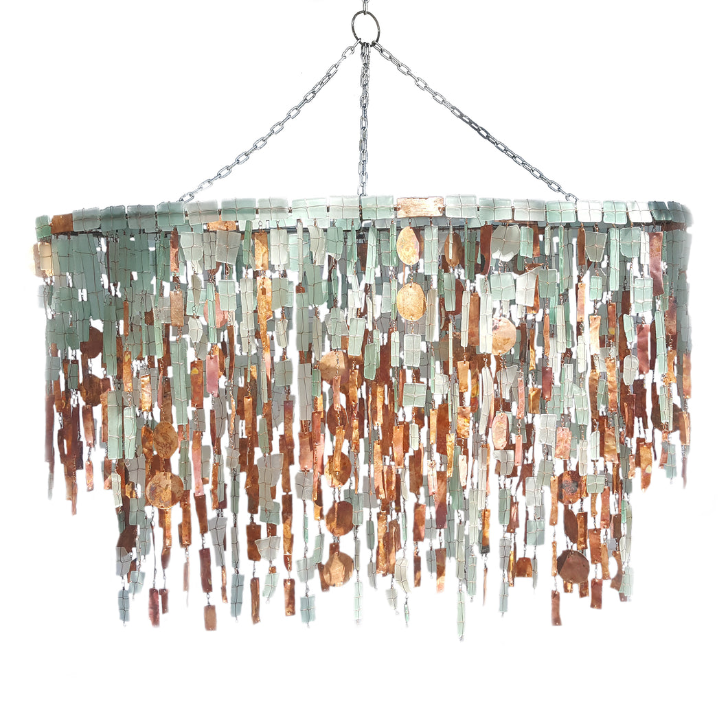 Copper and Glass Oval Chandelier